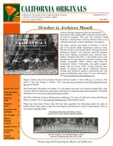 California Originals, A Quarterly Newsletter of the Califonria State Archives, Volume 3, no. 1 (Fall 2014)