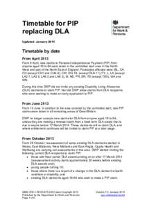 Timetable for PIP replacing DLA Updated: January 2014 Timetable by date From April 2013