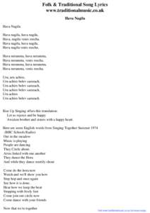 Folk & Traditional Song Lyrics - Hava Nagila