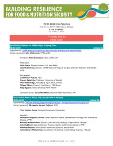 IFPRI 2020 Conference May 15-17, 2014 • Addis Ababa, Ethiopia SIDE EVENTS (as of May 2, 2014)
