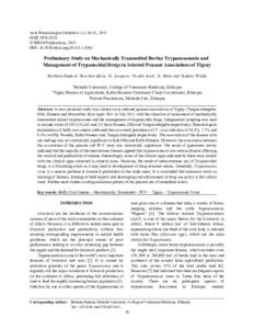 Acta Parasitologica Globalis 6 (1): 36-41, 2015 ISSN © IDOSI Publications, 2015 DOI: idosi.apgPreliminary Study on Mechanically Transmitted Bovine Trypanosomosis and