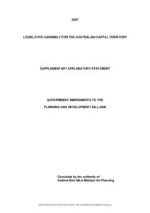 2007  LEGISLATIVE ASSEMBLY FOR THE AUSTRALIAN CAPTAL TERRITORY SUPPLEMENTARY EXPLANATORY STATEMENT