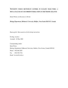 TOP-DOWN  VERSUS BOTTOM-UP CONTROL IN OCEANIC FOOD WEBS: A META-ANALYSIS OF COD-SHRIMP INTERACTIONS IN THE NORTH ATLANTIC