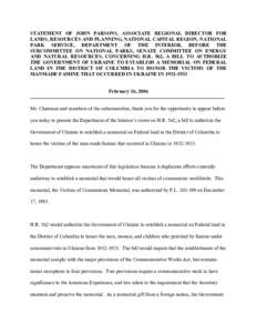 STATEMENT OF     NATIONAL PARK SERVICE, DEPARTMENT OF THE INTERIOR, BEFORE THE SUBCOMMITTEE ON NATIONAL PARKS, SENATE COMMI...