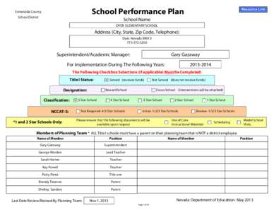 School Performance Plan  Esmeralda County School District  Resource Link