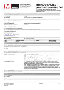 ANTI-COCHENILLES (Aleurodes, cicadelles) PAE Fiche de données de sécurité conforme au Règlement (CE) n° REACH) avec sa modification Règlement (UE