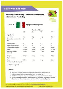 Move Well Eat Well Healthy Fundraising - themes and recipes International Foods Day ITALY