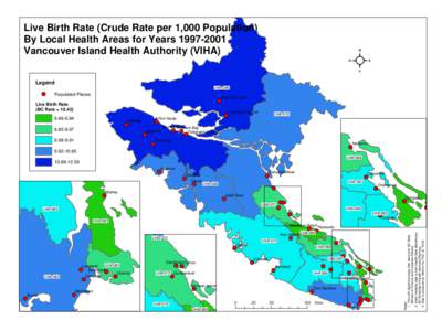 Live Birth Rate (Crude Rate per 1,000 Population) By Local Health Areas for Years[removed]Vancouver Island Health Authority (VIHA) Legend LHA-085