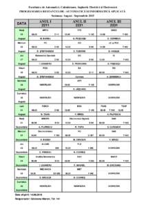 Facultatea de Automatică, Calculatoare, Inginerie Electrică și Electronică PROGRAMAREA RESTANȚELOR - AUTOMATICĂ ȘI INFORMATICĂ APLICATĂ Sesiunea: August - Septembrie 2015 DATA