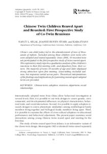 Adoption Quarterly, 14:61–78, 2011 Copyright © Taylor & Francis Group, LLC ISSN: [removed]print[removed]452X online DOI: [removed][removed]Chinese Twin Children Reared Apart