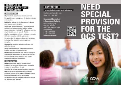 Queensland Core Skills (QCS) Test: 2015 Special provision brochure (female)