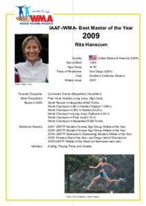 IAAF-/WMA /WMA- Best Master of the Year 2009 Rita Hanscom Country