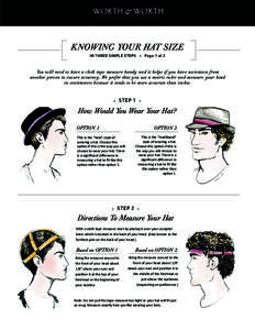 BY ORL ANDO PAL ACIOS  KNOWING YOUR HAT SIZE IN THREE SIMPLE STEPS • Page 1 of 2  You will need to have a cloth tape measure handy and it helps if you have assistance from