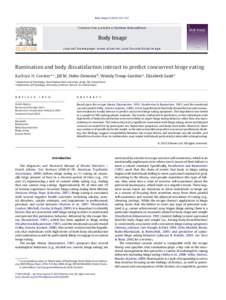 Rumination / Binge eating disorder / Binge Eating Scale / Bulimia nervosa / Eating Disorder Inventory / Eating / Binge eating / Body image / Disordered eating / Psychiatry / Eating disorders / Medicine