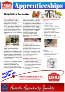 Shopfitting Carpenter What is an apprenticeship? An apprenticeship is a training program providing an opportunity to learn all aspects of a trade. Apprentices enter a contract (usually