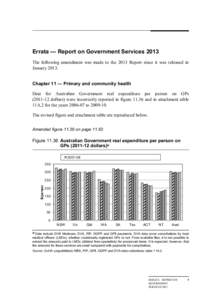 Errata - Chapter 11 Primary and community health - Report on Government Services 2013