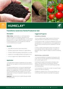 HUMICLAY® Transforms Sand into Fertile Productive Soil Description Suggested Programs