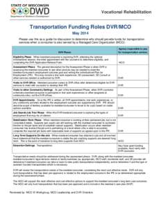 Transportation Funding Roles DVR/MCO