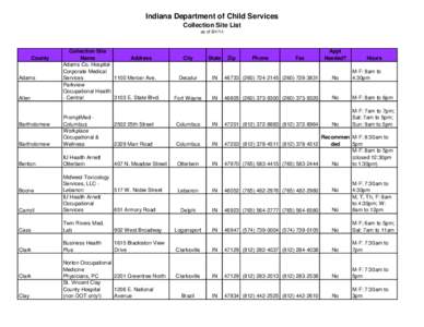 Indiana Department of Child Services Collection Site List as of[removed]County