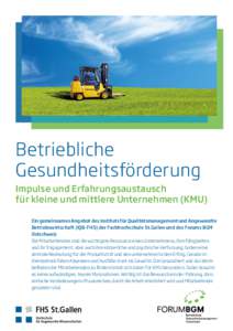 Betriebliche Gesundheitsförderung Impulse und Erfahrungsaustausch für kleine und mittlere Unternehmen (KMU) Ein gemeinsames Angebot des Instituts für Qualitätsmanagement und Angewandte 	 Betriebswirtschaft (IQB-FHS) 