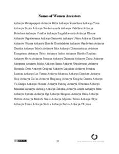 Names of Women Ancestors Acharya Mahapajapati Acharya Mitta Acharya Yasodhara Acharya Tissa Acharya Sujata Acharya Sundari-nanda Acharya Vaddhesi Acharya