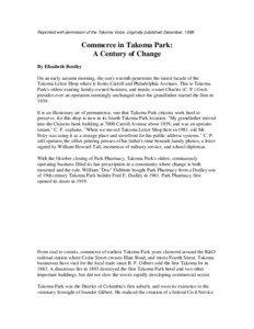 Reprinted with permission of the Takoma Voice, originally published December, [removed]Commerce in Takoma Park: