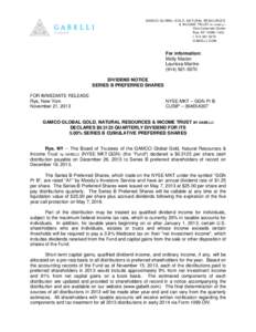 GAMCO GLOBAL GOLD, NATURAL RESOURCES & INCOME TRUST BY GABELLI One Corporate Center Rye, NY[removed]t[removed]GABELLI.COM