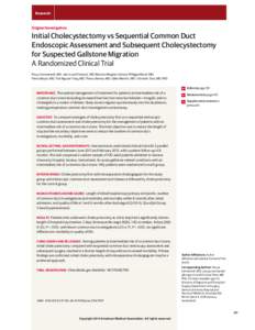 Research  Original Investigation Initial Cholecystectomy vs Sequential Common Duct Endoscopic Assessment and Subsequent Cholecystectomy