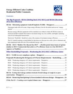 Energy Efficient Codes Coalition Residential Public Comments Contents	
   The	
  Big	
  Proposals:	
  	
  RE166	
  (Rolling	
  Back	
  2012	
  IECC)	
  and	
  RE186	
  (Boosting	
   2012	
  IECC	
  Efficie