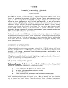 CONRAD Guidelines for Submitting Applications Updated July 2008 The CONRAD program is conducted under a Cooperative Agreement with the United States Agency for International Development (USAID) to develop, evaluate and o