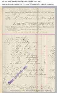 July 1893 royalty statement from Oliver Ditson Company, July 1, 1893 Foster Hall Collection, CAM.FHC[removed], Center for American Music, University of Pittsburgh. July 1893 royalty statement from Oliver Ditson Company, 