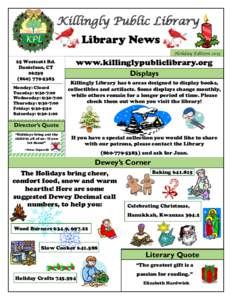 Killingly Public Library  Library News Holiday Edition[removed]Westcott Rd.