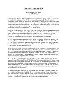 MEMORIAL RESOLUTION JULIAN BLAUSTEIN[removed])