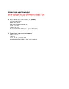 MARITIME ASSOCIATIONS  SHIP BUILDER AND SHIPREPAIR SECTOR 1. Metro Manila Shipyard Association, Inc. (MMSAI) c/o Elfa Shipyard Corp. 904 M. Naval Street