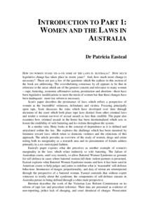 Introduction to part 1 : Women and the laws in Australia (in: Women and the law : proceedings of a conference held[removed]September 1991)