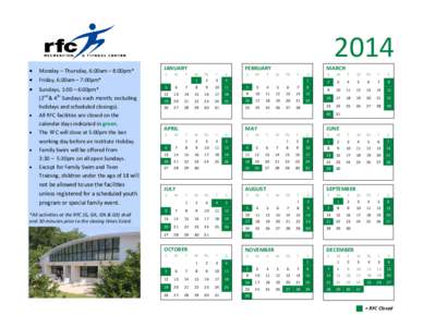 Recreation and Fitness Center Sunday Schedule