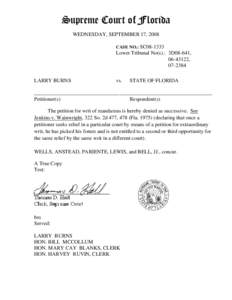 Supreme Court of Florida WEDNESDAY, SEPTEMBER 17, 2008 CASE NO.: SC08-1333 Lower Tribunal No(s).: 3D08-641, [removed],