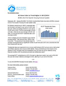 BC Home Sales to Trend Higher in[removed]: 2013 First Quarter Housing Forecast Update