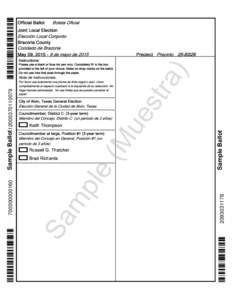 Official Ballot Boleta Oficial Joint Local Election Elección Local Conjunto Brazoria County