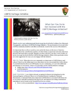 National Park Service U.S. Department of the Interior LGBTQ Heritage Initiative  What Can You Do to