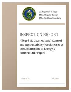 U.S. Department of Energy Office of Inspector General Office of Audits and Inspections INSPECTION REPORT