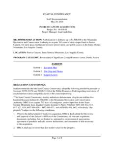 COASTAL CONSERVANCY Staff Recommendation May 29, 2014 PUERCO CANYON ACQUISITION Project No[removed]Project Manager: Joan Cardellino