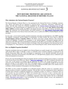 STATE HISTORIC PRESERVATION OFFICE OFFICE OF ARCHIVES AND HISTORY NORTH CAROLINA DEPARTMENT OF NATURAL AND CULTURAL RESOURCES NATIONAL REGISTER FACT SHEET