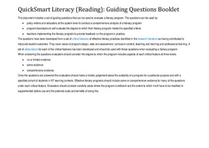 Evaluation of a Literacy Program: Guiding Questions Booklet