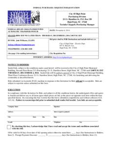 FORMAL PURCHASES / REQUEST FOR QUOTATION  City Of High Point Purchasing Division 211 S. Hamilton St., P.O. Box 230 High Point, NC 27260