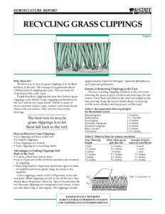 HORTICULTURE REPORT  RECYCLING GRASS CLIPPINGS Turfgrass  Why Recycle?