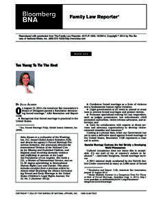 Family Law Reporter  ® Reproduced with permission from The Family Law Reporter, 40 FLR 1620, [removed]Copyright 姝 2014 by The Bureau of National Affairs, Inc[removed]http://www.bna.com