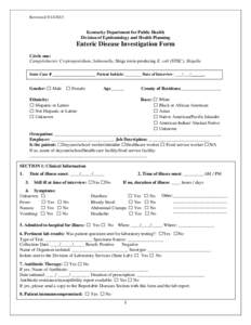 Reviewed[removed]Kentucky Department for Public Health Division of Epidemiology and Health Planning  Enteric Disease Investigation Form