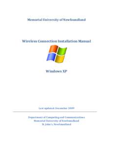 Memorial University of Newfoundland  Wireless Connection Installation Manual Windows XP