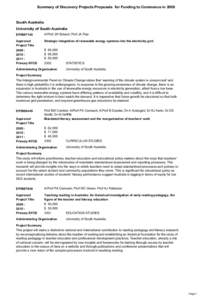 Summary of Discovery Projects Proposals for Funding to Commence inSouth Australia University of South Australia DP0987148